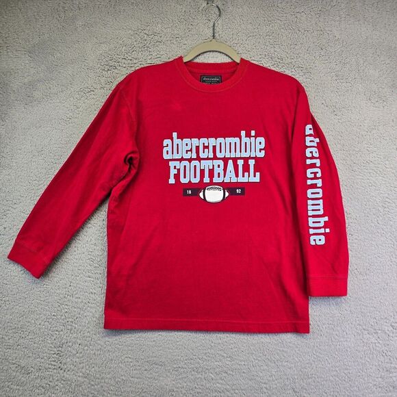 Vintage Abercrombie Fitch T Shirt Boys M Red Football‎ 17 Long Sleeve Runs Small - Picture 1 of 12